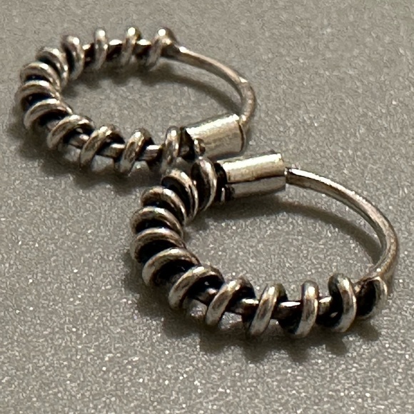 Sterling Silver Twist Bali Hoop Earrings 10mm - Picture 7 of 9